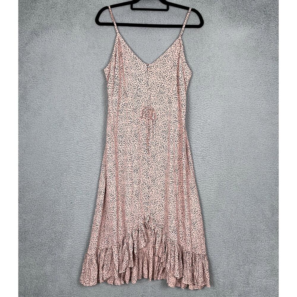 Rails Frida Dress Womens Medium Pink Black Rose Spotted Sleeveless Midi High Low